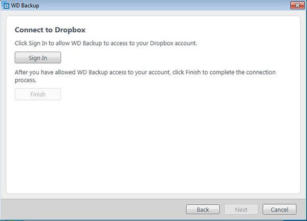 đăng nhập tài khoản dropbox trên wd backup