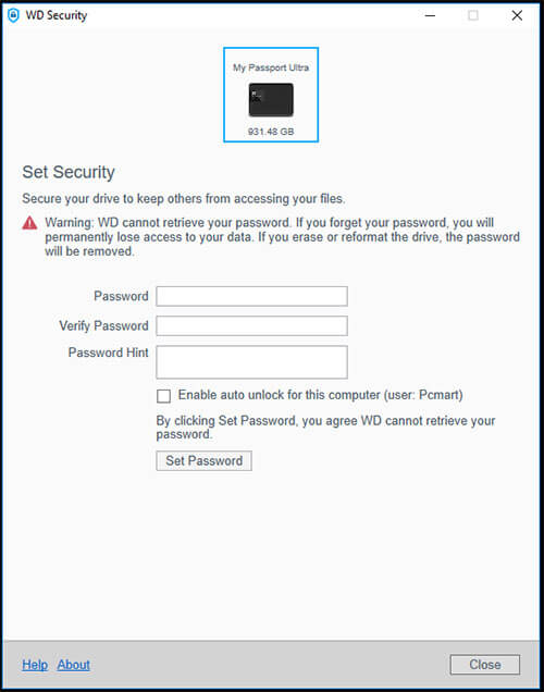 Hướng dẫn cài đặt mật khẩu với WD Security