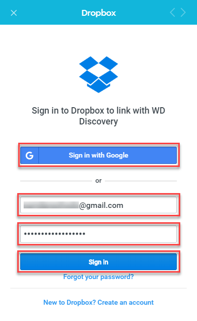 kết nối tài khoản dropbox 