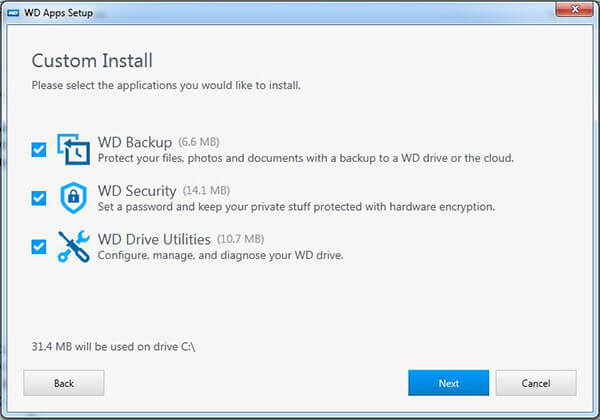 Cài đặt WD Backup - WD Security - WD Utilities