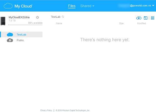 Giao diện truy xuất nội dung ổ WD My Cloud EX2 Ultra từ dịch vụ MyCloud.com