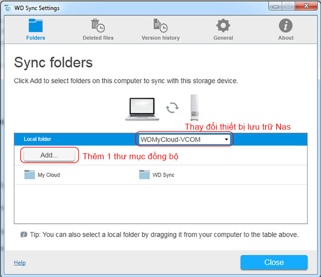 Chọn Folder đồng bộ WD Sync
