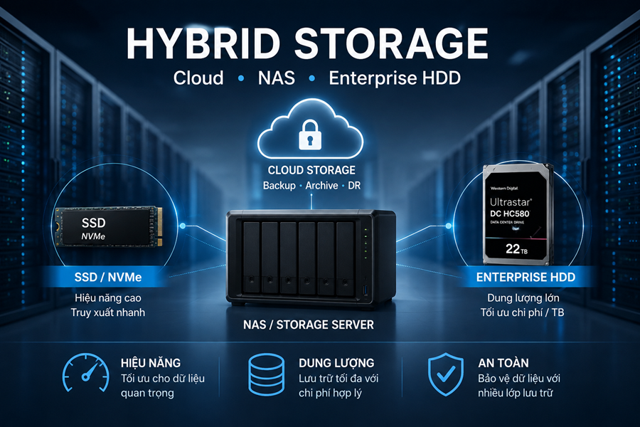 Hybrid Storage là gì? Xu hướng kết hợp Cloud, NAS và HDD doanh nghiệp